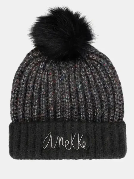 Gorro de punto negro con pompón Anekke
