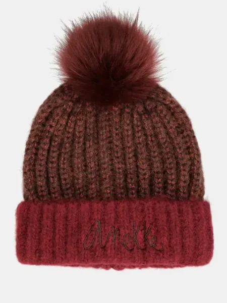 Gorro de punto burdeos con pompón Anekke