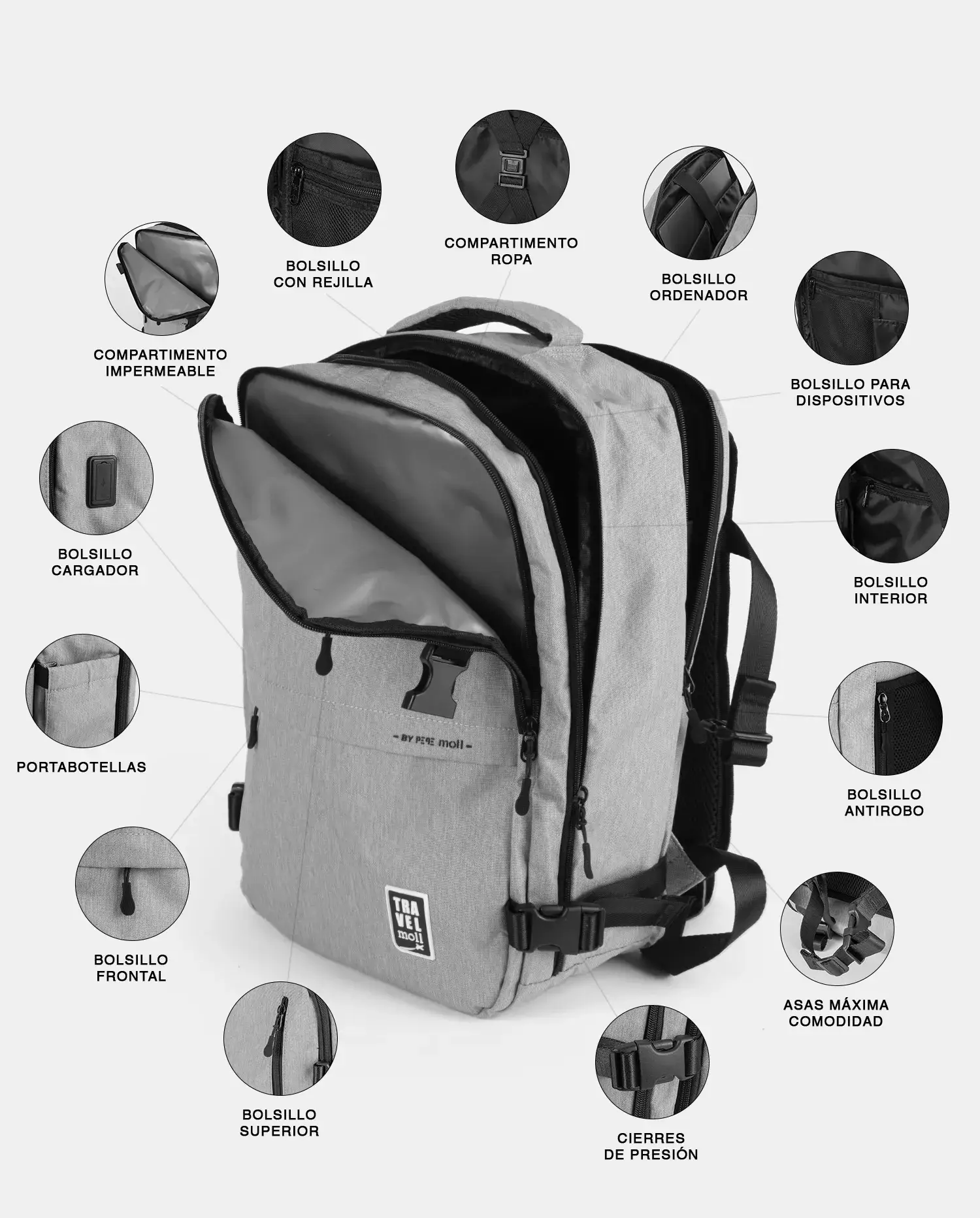 Mochila de Viaje Pepe Moll bolsillo portátil