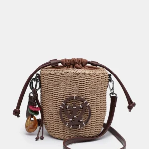 Bolso cubo de rafia marrón Pepe Moll Alaska