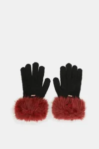 41482-071 Guantes de punto negro burdeos