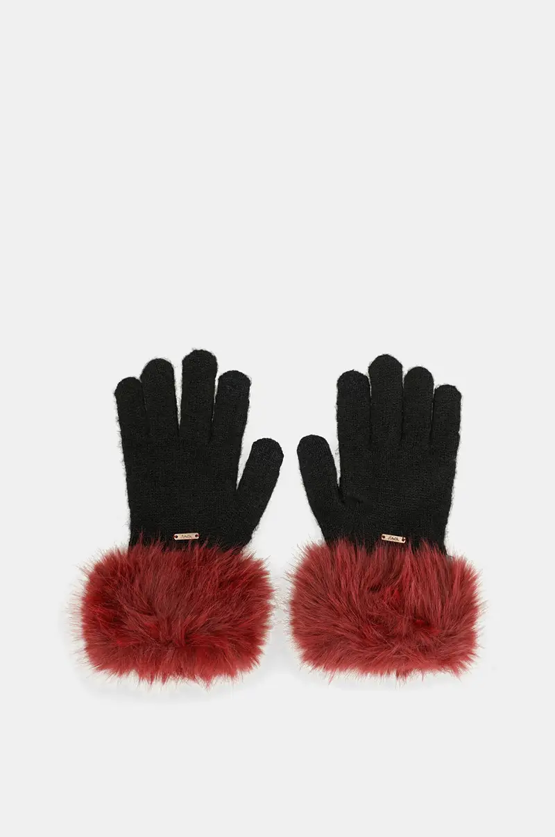Guantes de punto negro burdeos