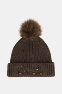 43471-312 Gorro de punto marrón oscuro Anekke con pompón