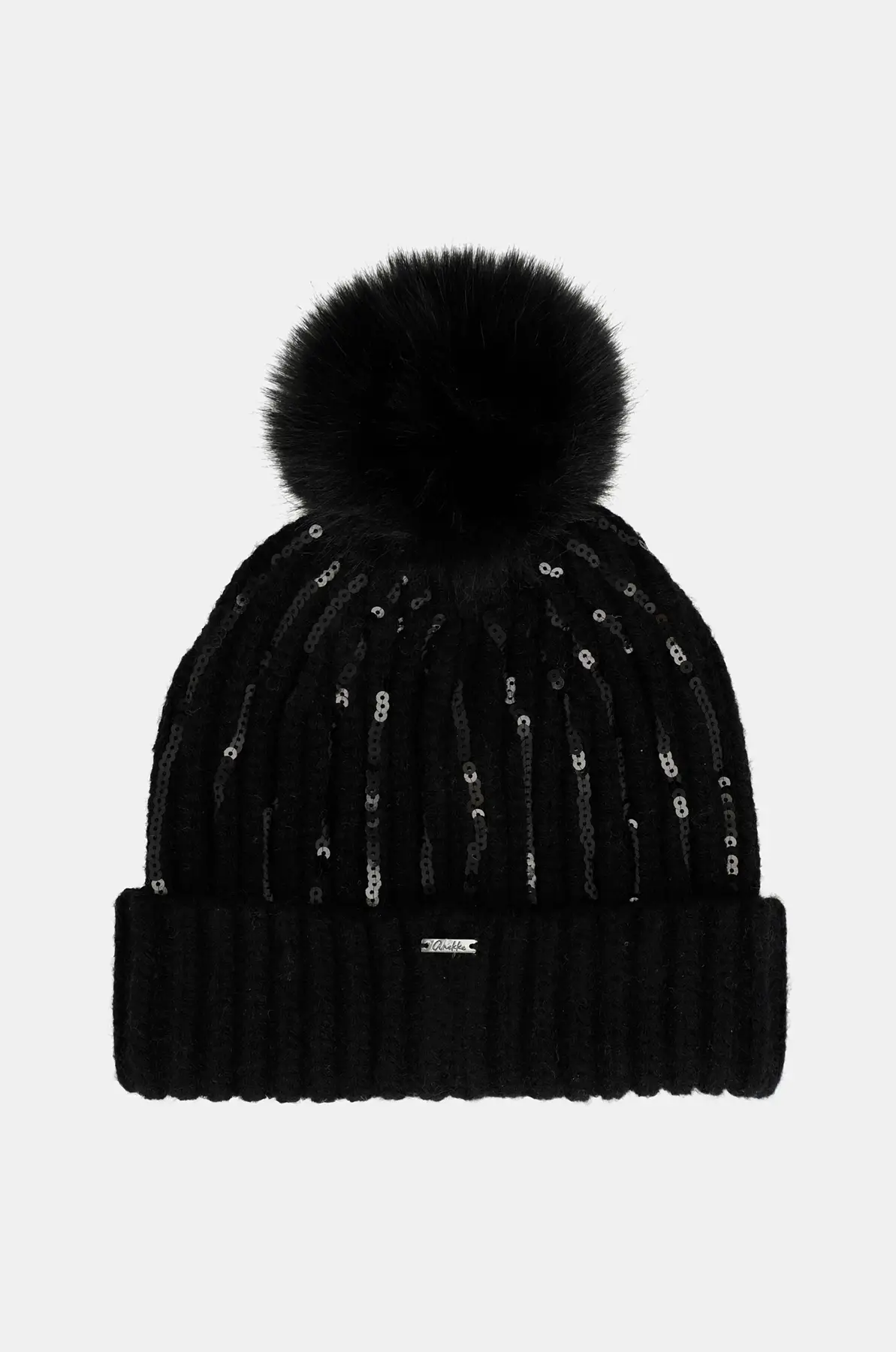 Gorro de punto negro Anekke con lentejuelas y pompón