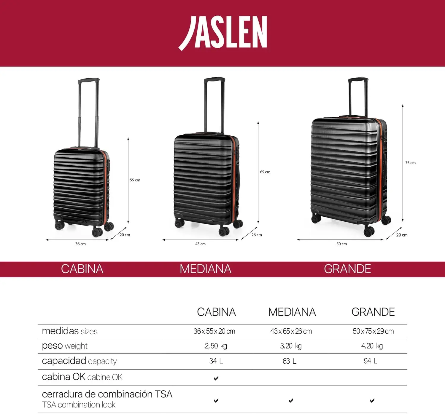 Maleta de Cabina Rígida Oporto 36L negro