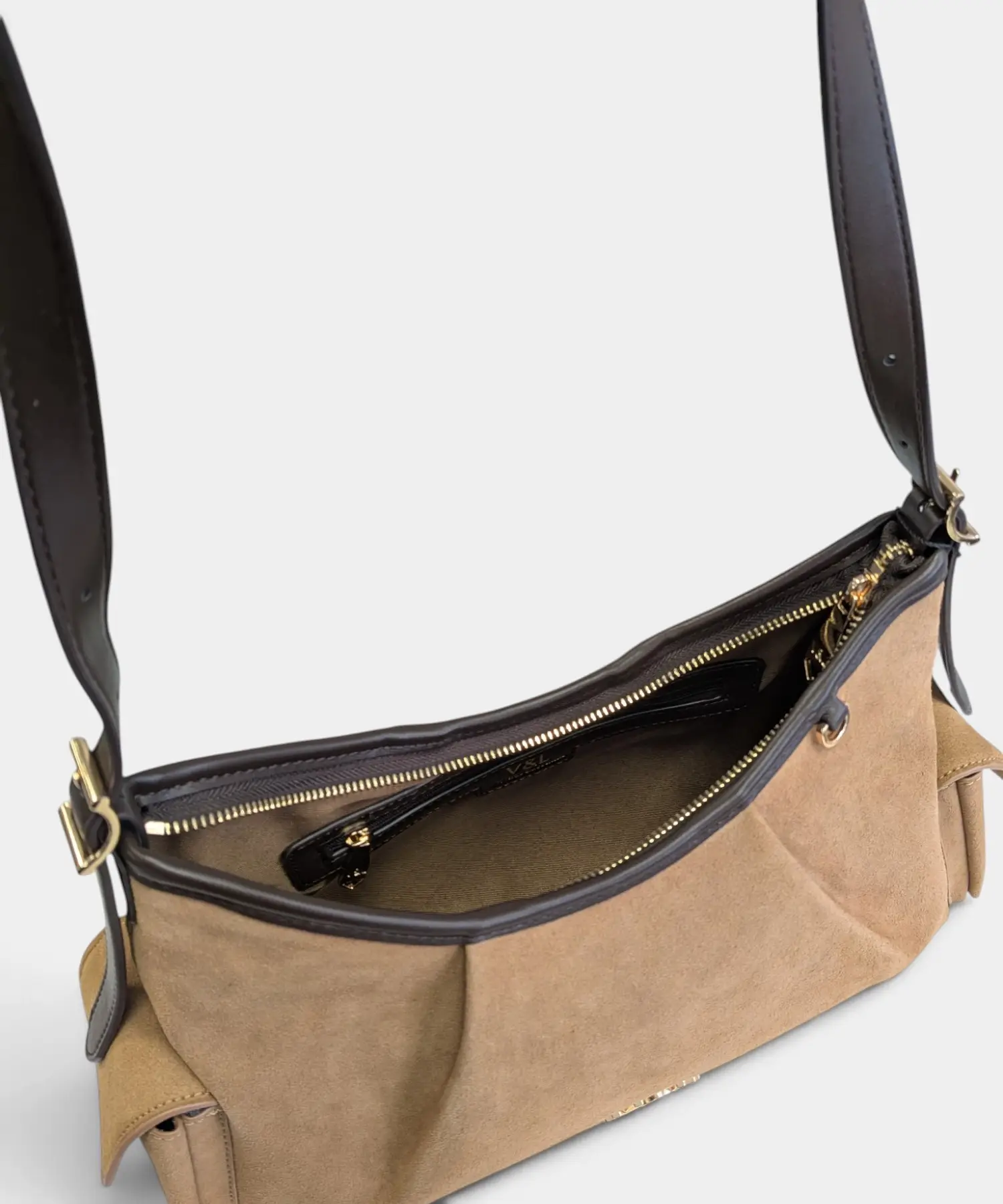 Bolso bandolera de antelina Nogal Victorio & Lucchino - Imagen 3