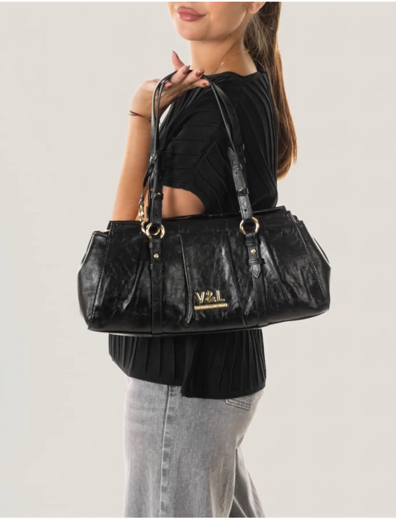 Bolso baguette Olivo Victorio & Lucchino Negro - Imagen 3