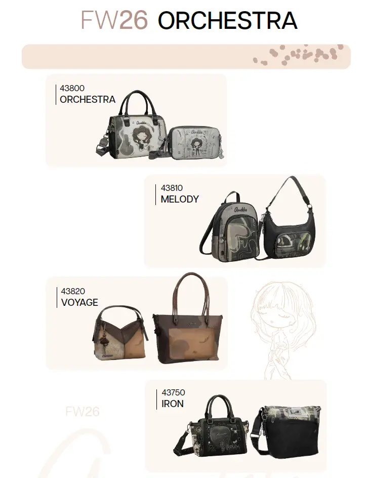 Esquema de productos de la colección Orchestra FW26 de Anekke