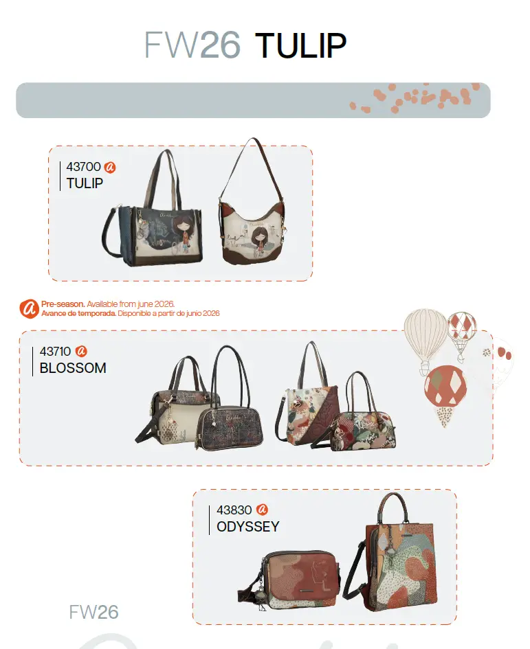 Esquema de productos de la colección Tulip FW26 de Anekke