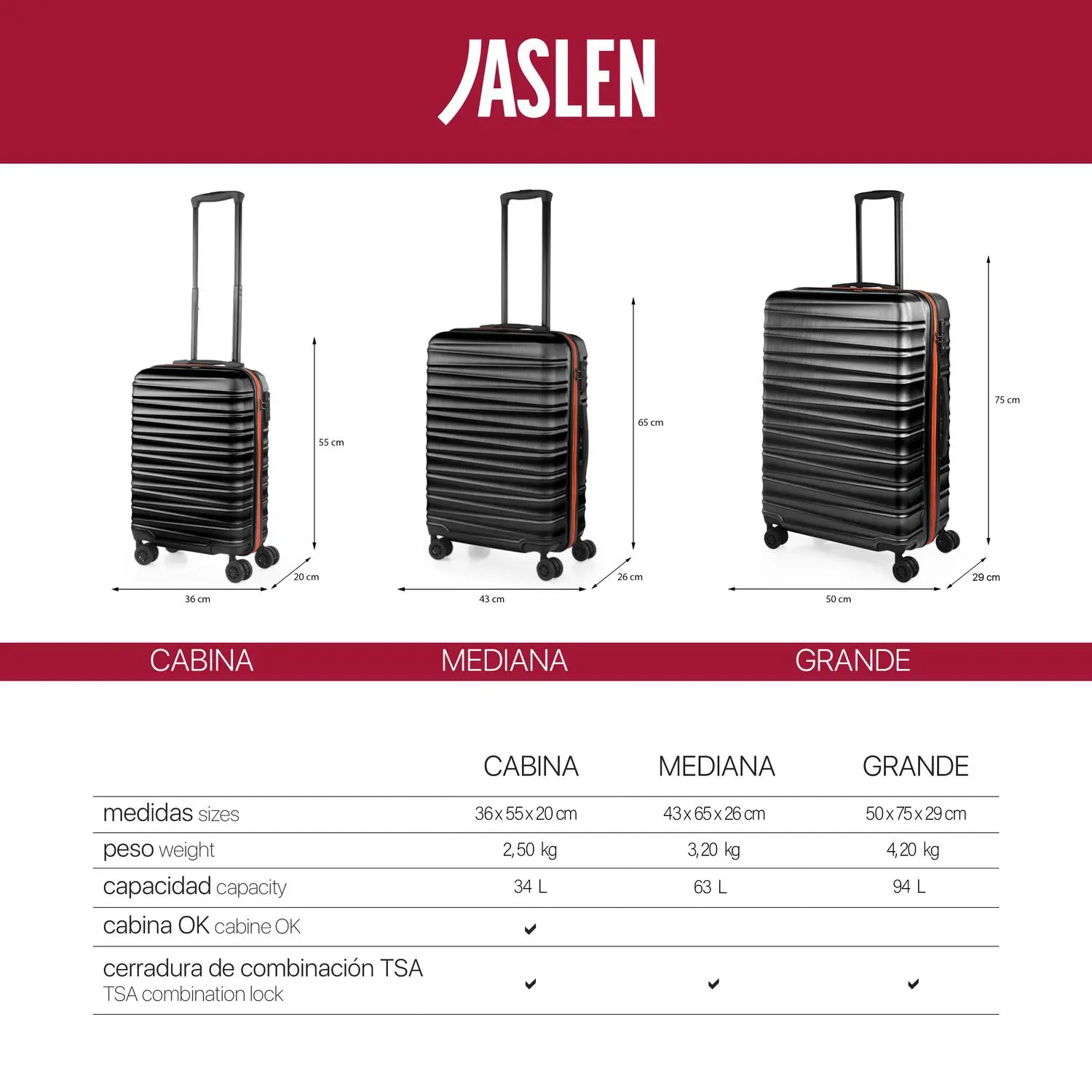 Maleta Mediana Rígida Oporto 67L negro
