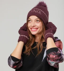 Gorro de punto burdeos con pompón Anekke - Thumbnail Image 5