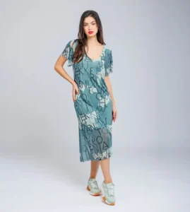Vestido manga corta verde Anekke